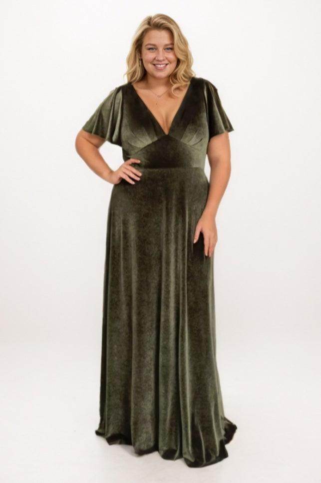 A-Line Maxi Velvet Bridesmaid Dress CB0788 - COCOMELODY